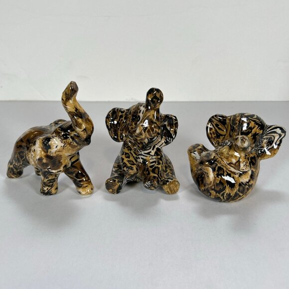 La Vie Glazed Patchwork Elephant Safari Print Figurines Set - Picture 6 of 9